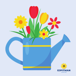 flowers in a watering can