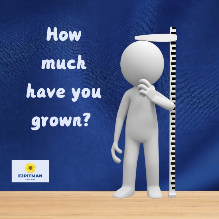 Person standing next to a measurement diagram with the question "how much have you grown"