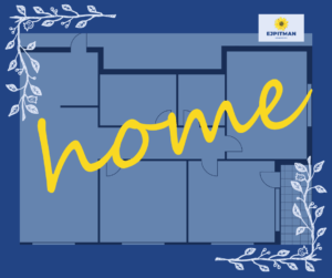 plain floorplan diagram with the word 'home' in cursive written across the top