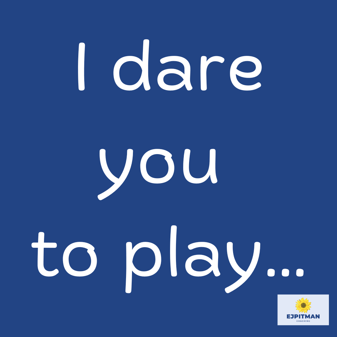 "I dare you to play" on a blue background
