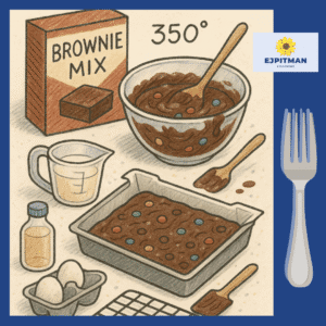 brownie mix and cooking set up